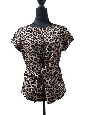 Ann Taylor Factory Leopard Print Tie-Front Blouse - Tan & Black
